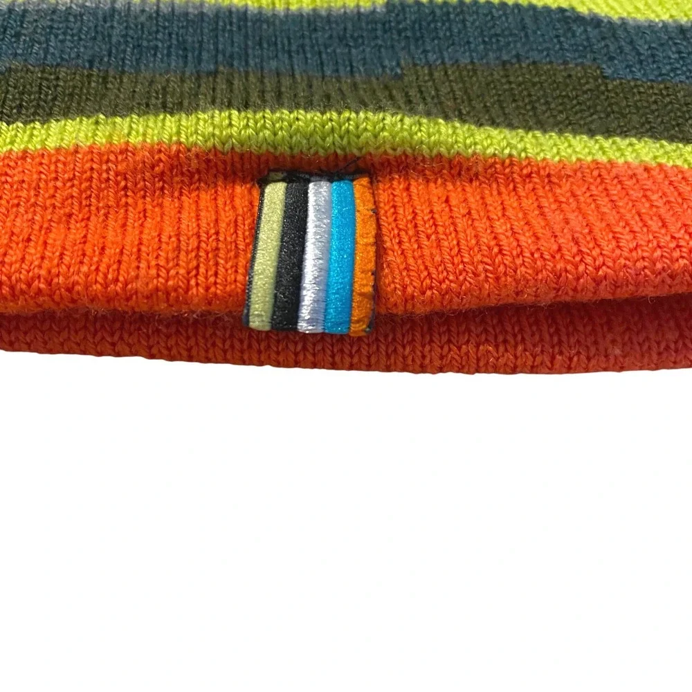 SMARTWOOL Wintersport Reversible Kids Striped Beanie Winter‎ Snow Green Orange